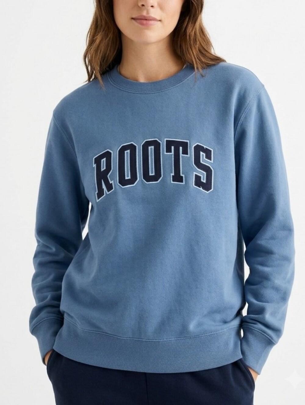 Vintage 90s/Y2K Blue Roots Canada Arch Spellout Oversized Crewneck Sweatshirt XS